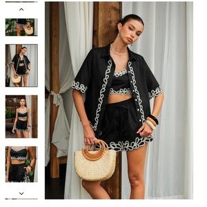 Commense Embroidered Trim Three-Piece Shorts Set NWT